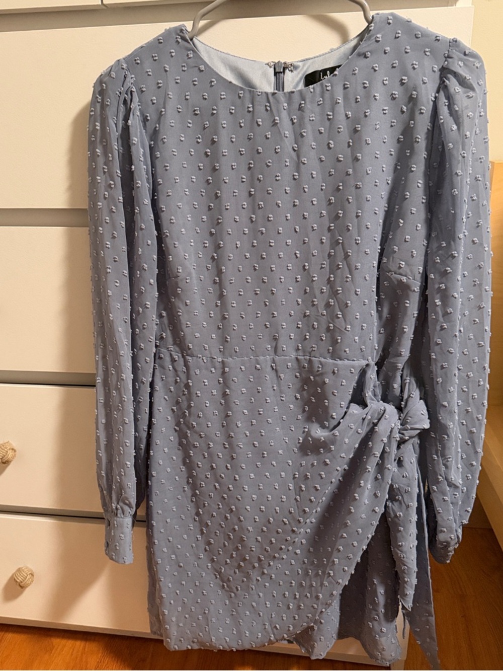 Lulu's Powder Blue Long Sleeve Textured Tie-Side Dress